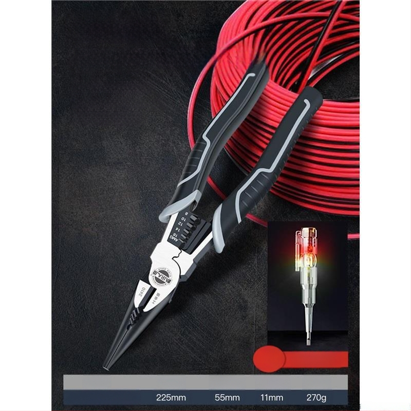 Pramoninės klasės žnyplės elektrikams, daugiafunkcinės su ilgu nosimi