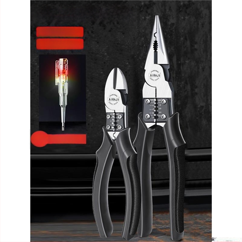 Pramoninės klasės žnyplės elektrikams, daugiafunkcinės su ilgu nosimi