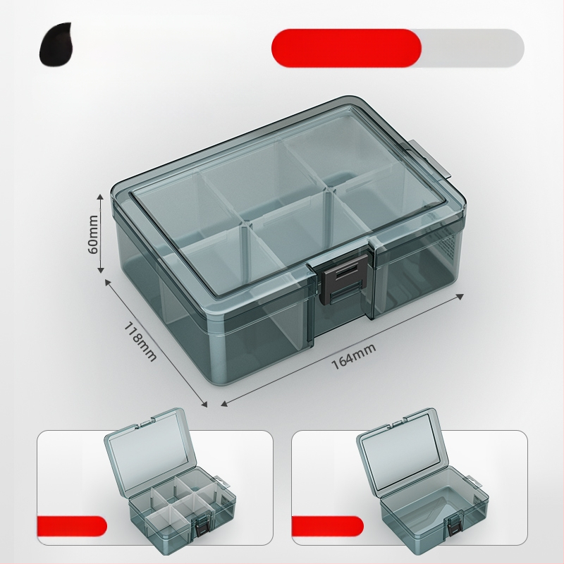 Plasztikus alkatrész tároló doboz többszintes rekeszekkel és megerősített válaszfalakkal, levehető elválasztókkal csavarokhoz, fúrófejekhez és elektronikai alkatrészekhez