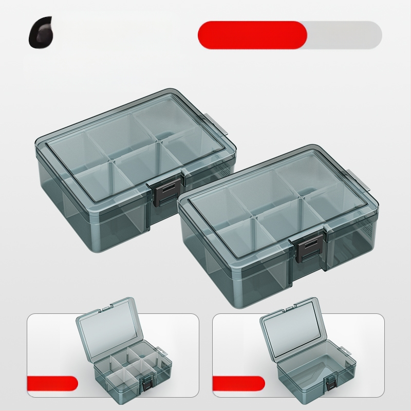 Plasztikus alkatrész tároló doboz többszintes rekeszekkel és megerősített válaszfalakkal, levehető elválasztókkal csavarokhoz, fúrófejekhez és elektronikai alkatrészekhez