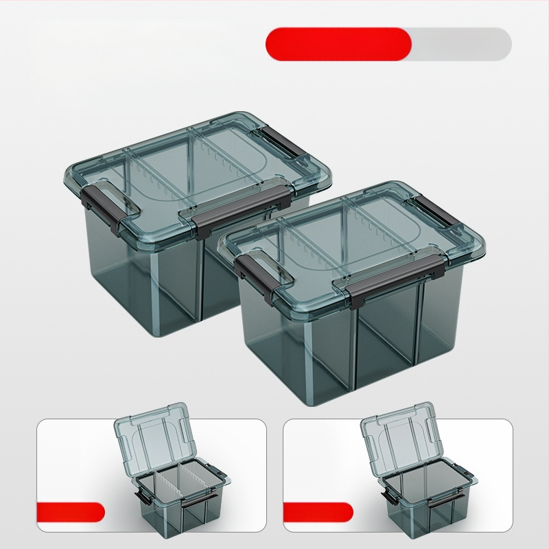 Plasztikus alkatrész tároló doboz többszintes rekeszekkel és megerősített válaszfalakkal, levehető elválasztókkal csavarokhoz, fúrófejekhez és elektronikai alkatrészekhez