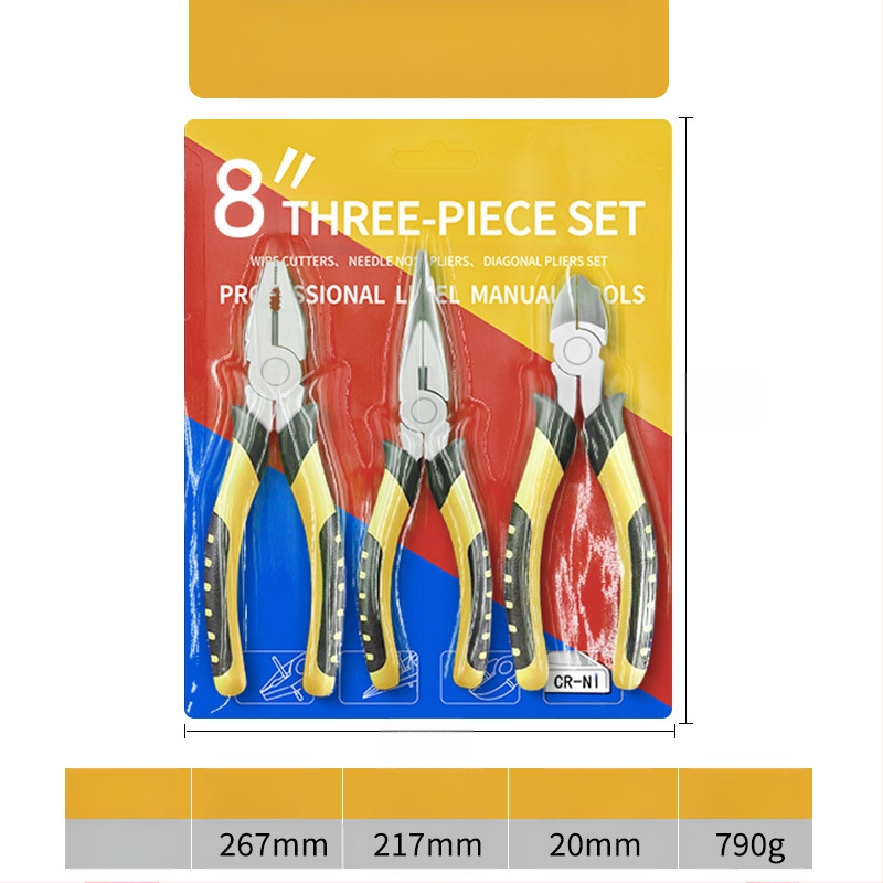 Pramonės lygio replės rinkinys: adatos nosies replės, kampinės replės, aukšta kietumas; svoris 0,7, pjovimo skersmuo 4, žandikaulių ilgis 85, forma: aštrus nasas