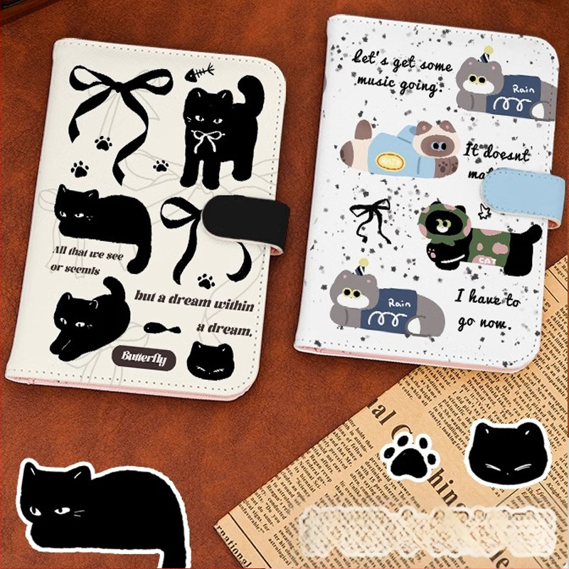 Katės motyvo pasų laikiklis ir kortelių portfelis – PU medžiaga, gyvūnų raštas, pasas/ID laikiklis, 2025 m. pavasaris