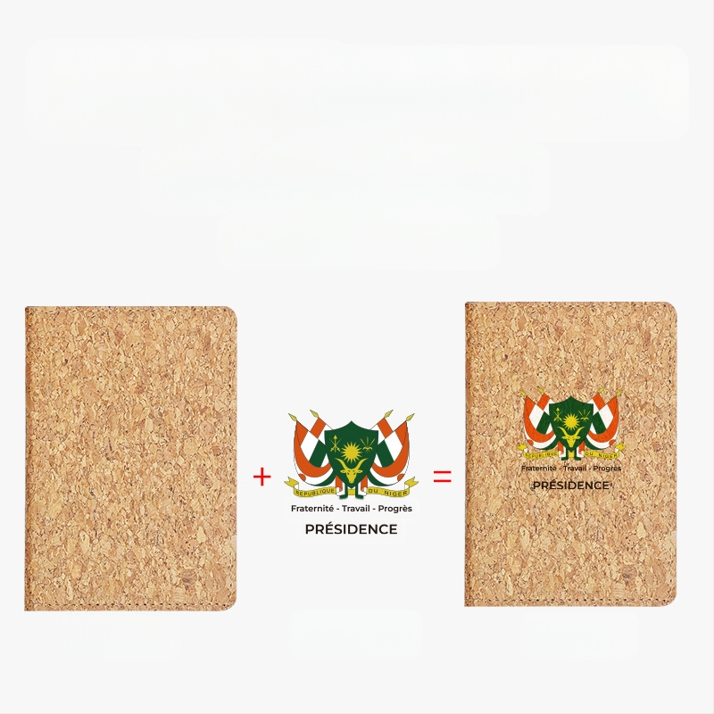 Pasportų ir kortelių dėklas iš natūralios kamštienos ir medžio rašto PU, logotipo spauda – dviejų plokščių dizainas