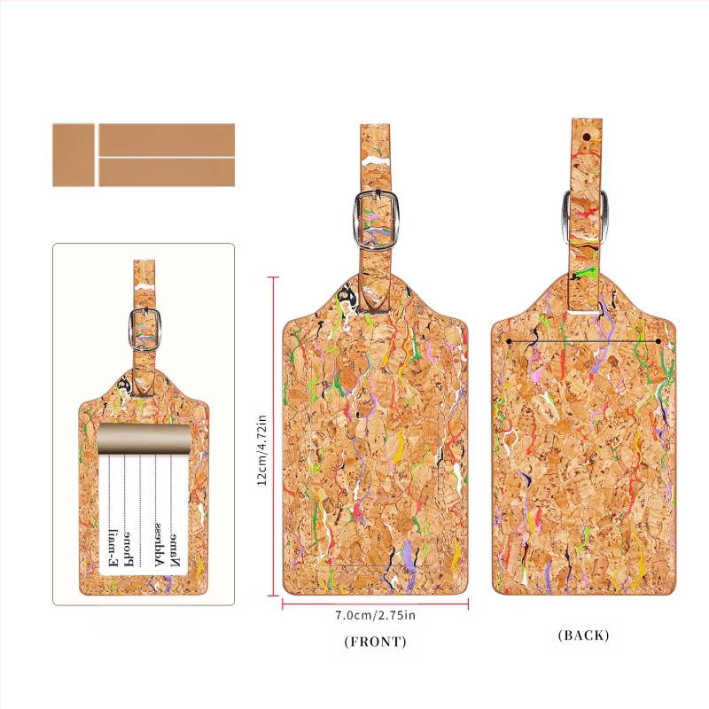 Pasportų ir kortelių dėklas iš natūralios kamštienos ir medžio rašto PU, logotipo spauda – dviejų plokščių dizainas