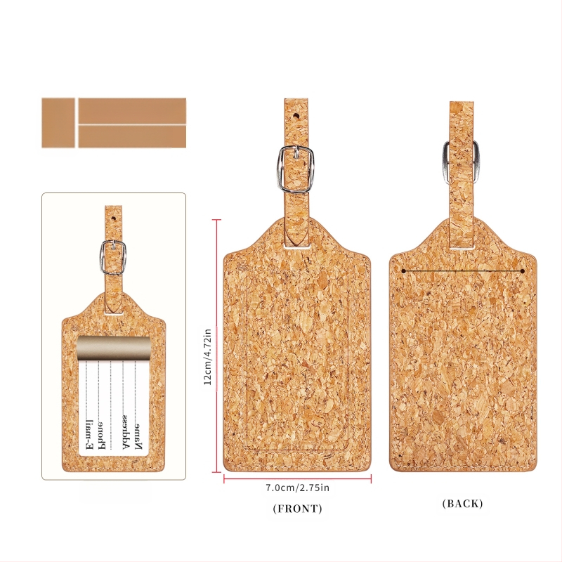 Pasportų ir kortelių dėklas iš natūralios kamštienos ir medžio rašto PU, logotipo spauda – dviejų plokščių dizainas