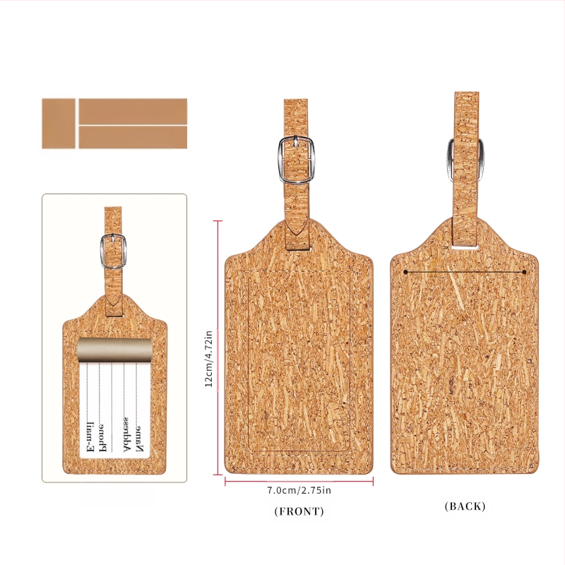 Pasportų ir kortelių dėklas iš natūralios kamštienos ir medžio rašto PU, logotipo spauda – dviejų plokščių dizainas