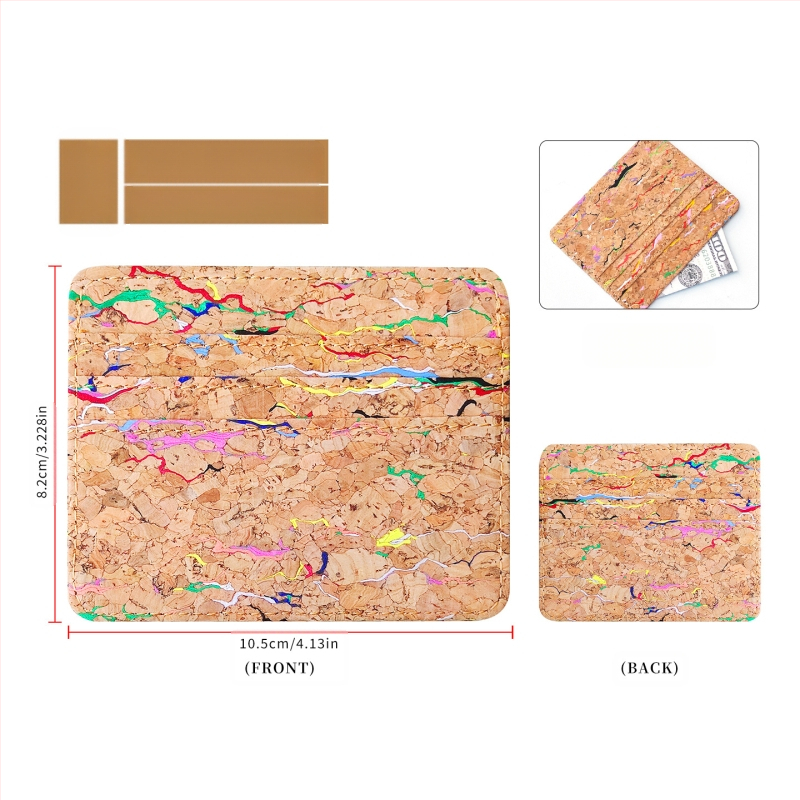 Pasportų ir kortelių dėklas iš natūralios kamštienos ir medžio rašto PU, logotipo spauda – dviejų plokščių dizainas
