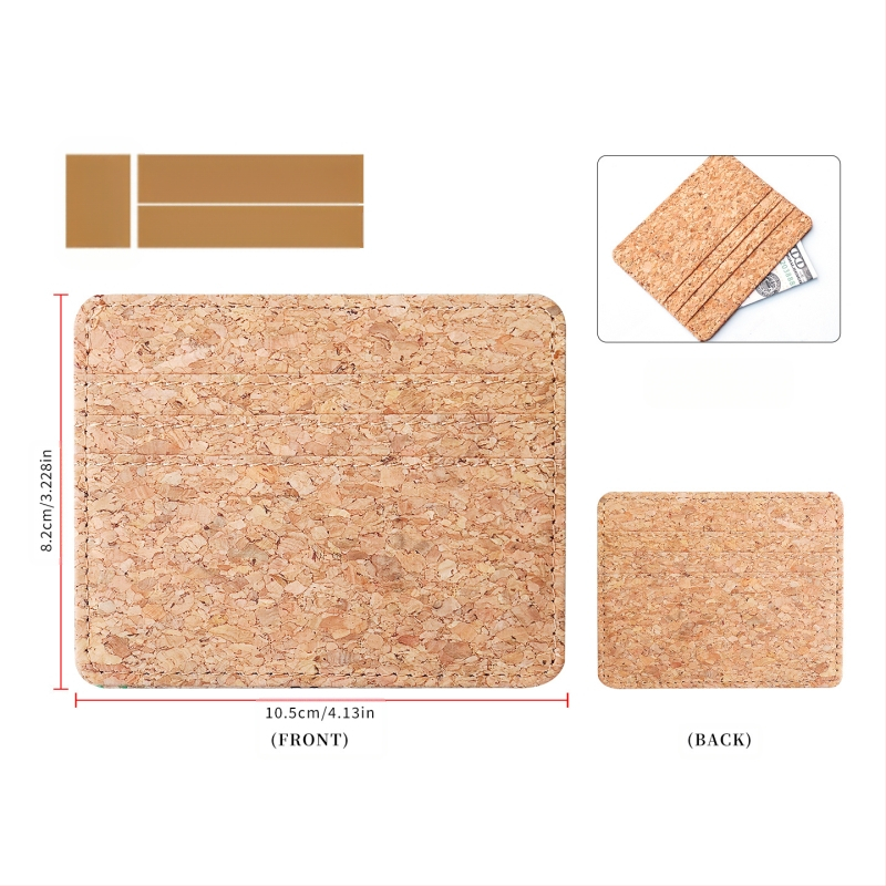 Pasportų ir kortelių dėklas iš natūralios kamštienos ir medžio rašto PU, logotipo spauda – dviejų plokščių dizainas