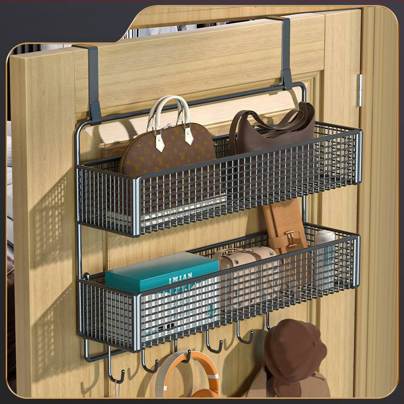 Vasból készült ajtó mögötti fali tartó ruhadarabokkal, 1–3 szint, fúrás nélküli rögzítés, spray-plasztik felület, teherbírás 10–15 kg