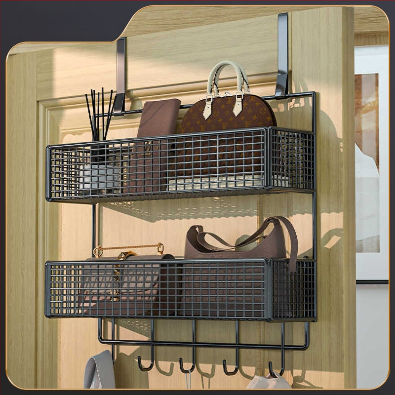 Vasból készült ajtó mögötti fali tartó ruhadarabokkal, 1–3 szint, fúrás nélküli rögzítés, spray-plasztik felület, teherbírás 10–15 kg