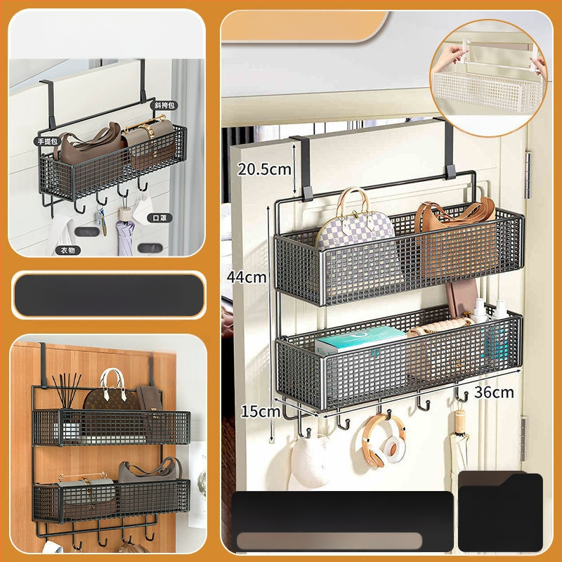 Vasból készült ajtó mögötti fali tartó ruhadarabokkal, 1–3 szint, fúrás nélküli rögzítés, spray-plasztik felület, teherbírás 10–15 kg