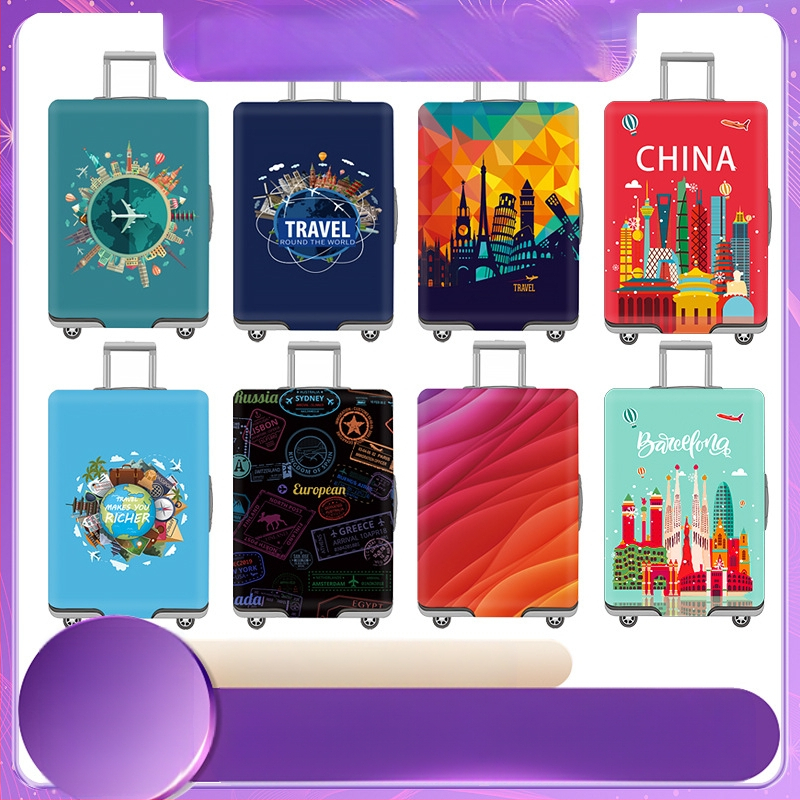 Удебелен еластичен калъф за багаж с персонализиран печат, цип за закопчаване, лека дишаща полиестрова материя, износоустойчива защита за пътуване