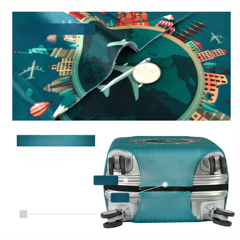 Удебелен еластичен калъф за багаж с персонализиран печат, цип за закопчаване, лека дишаща полиестрова материя, износоустойчива защита за пътуване