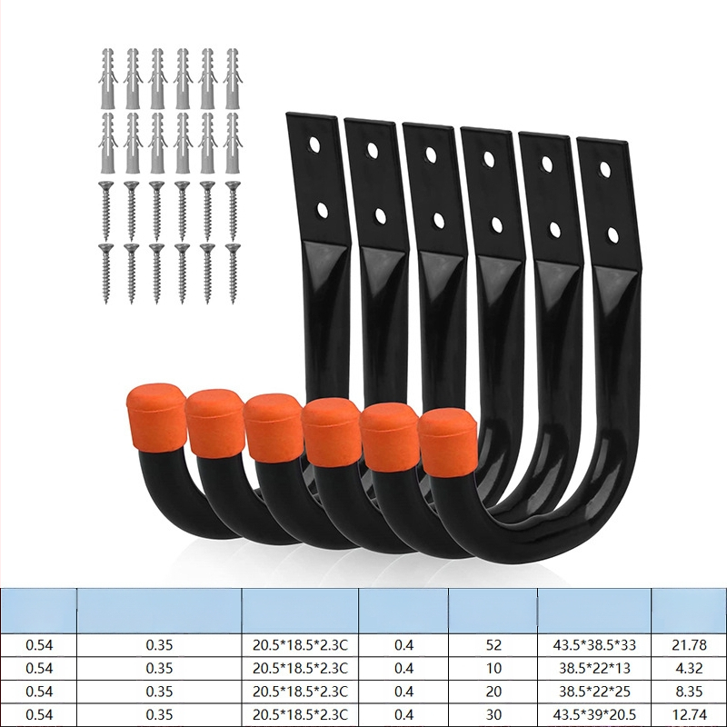 Σετ γάντζων για γκαράζ — έξι γάντζοι για ποδήλατα με βίδες, κατάλληλο για αποθήκευση σε κήπο και γκαράζ, μέγιστο φορτίο 15 κιλά