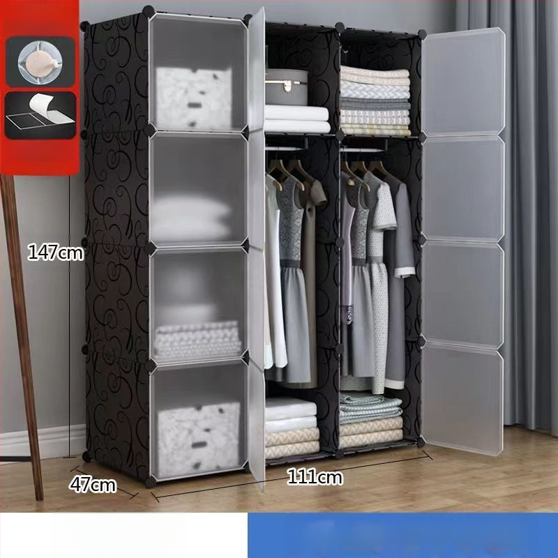 Πλαστική ντουλάπα με ενισχυμένο μεταλλικό πλαίσιο, απλός μοντέρνος σχεδιασμός, ντουλάπι αποθήκευσης υπνοδωματίου