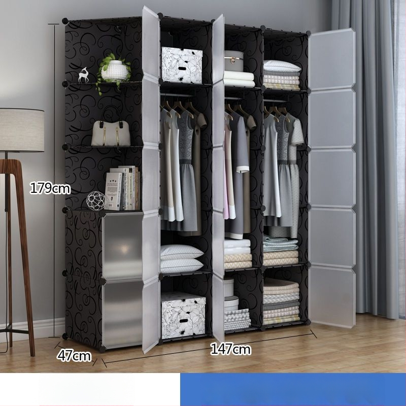 Πλαστική ντουλάπα με ενισχυμένο μεταλλικό πλαίσιο, απλός μοντέρνος σχεδιασμός, ντουλάπι αποθήκευσης υπνοδωματίου