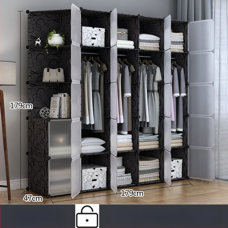 Πλαστική ντουλάπα με ενισχυμένο μεταλλικό πλαίσιο, απλός μοντέρνος σχεδιασμός, ντουλάπι αποθήκευσης υπνοδωματίου