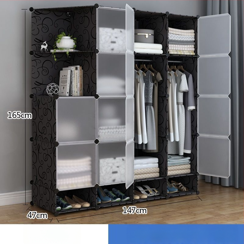 Πλαστική ντουλάπα με ενισχυμένο μεταλλικό πλαίσιο, απλός μοντέρνος σχεδιασμός, ντουλάπι αποθήκευσης υπνοδωματίου