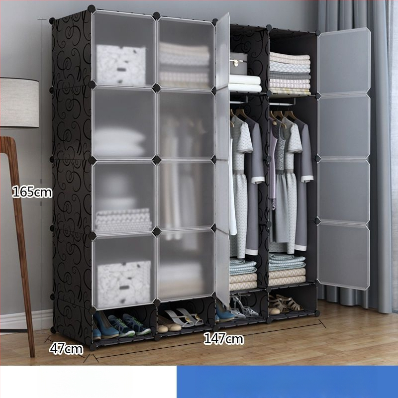 Πλαστική ντουλάπα με ενισχυμένο μεταλλικό πλαίσιο, απλός μοντέρνος σχεδιασμός, ντουλάπι αποθήκευσης υπνοδωματίου