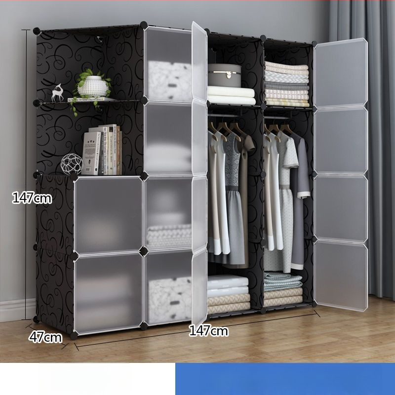 Πλαστική ντουλάπα με ενισχυμένο μεταλλικό πλαίσιο, απλός μοντέρνος σχεδιασμός, ντουλάπι αποθήκευσης υπνοδωματίου