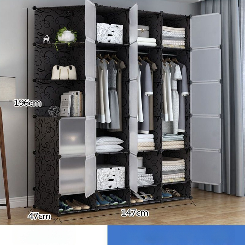 Πλαστική ντουλάπα με ενισχυμένο μεταλλικό πλαίσιο, απλός μοντέρνος σχεδιασμός, ντουλάπι αποθήκευσης υπνοδωματίου