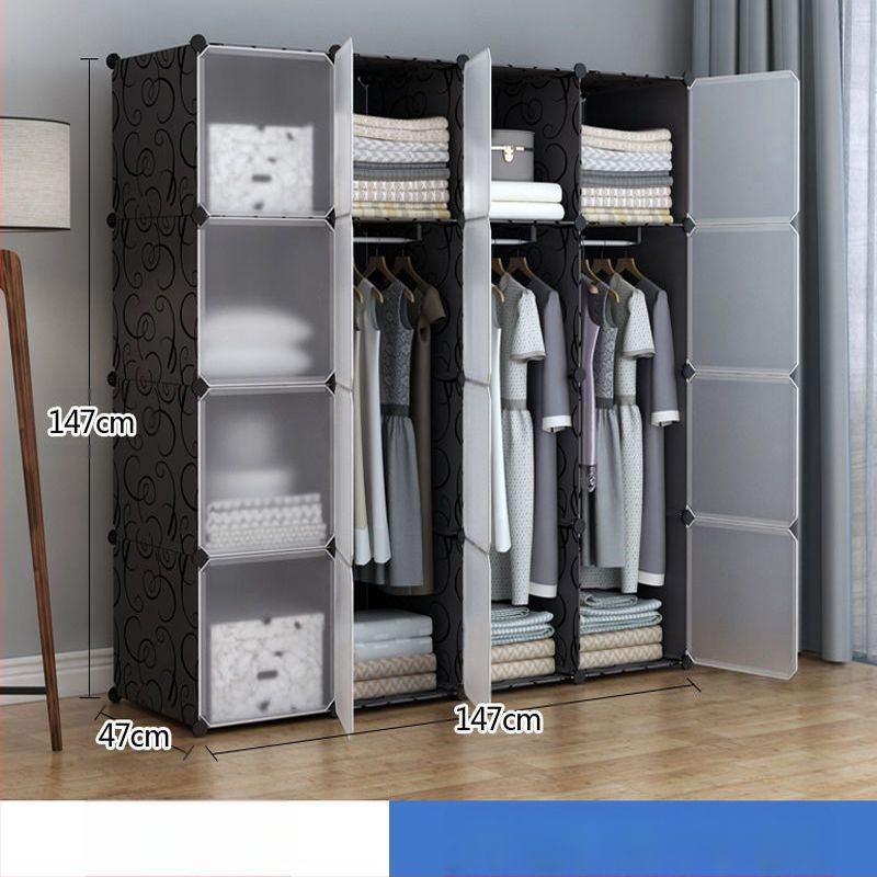 Πλαστική ντουλάπα με ενισχυμένο μεταλλικό πλαίσιο, απλός μοντέρνος σχεδιασμός, ντουλάπι αποθήκευσης υπνοδωματίου