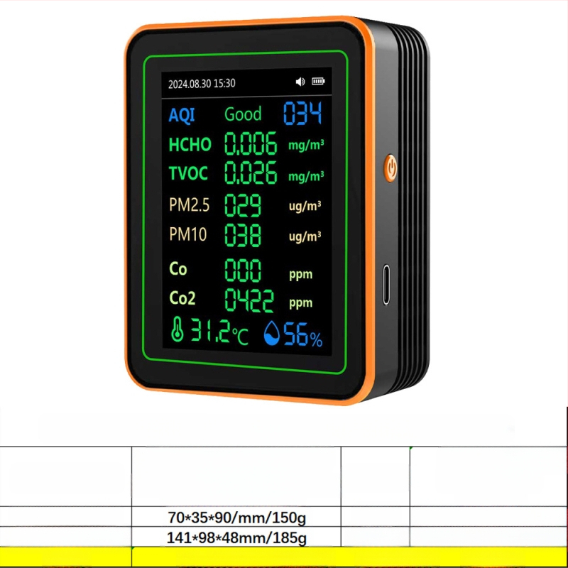Ανιχνευτής ποιότητας αέρα 15-σε-1: CO2, PM2.5, TVOC, φορμαλδεΰδη, θερμοκρασία & υγρασία, μοντέλο ZN-MT22, εύρος CO2 400-5000 ppm, ακρίβεια 1 ppm, DC 3.7V