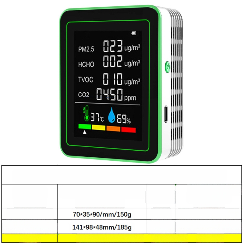 Ανιχνευτής ποιότητας αέρα 15-σε-1: CO2, PM2.5, TVOC, φορμαλδεΰδη, θερμοκρασία & υγρασία, μοντέλο ZN-MT22, εύρος CO2 400-5000 ppm, ακρίβεια 1 ppm, DC 3.7V