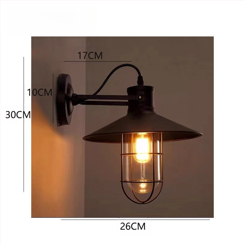 Φωτιστικό τοίχου σε βιομηχανικό ρετρό στυλ, γυάλινο σκιάδιο, μεταλλικό σώμα, LED, 220V