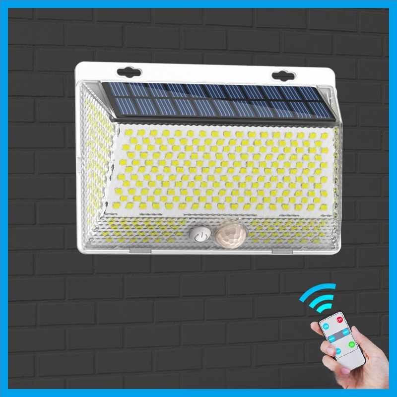 Соларна външна LED стенна лампа за двор с магнитно дистанционно управление – IP65 водоустойчива, четиристранно осветяване, модел YS-006, 5W, 6V