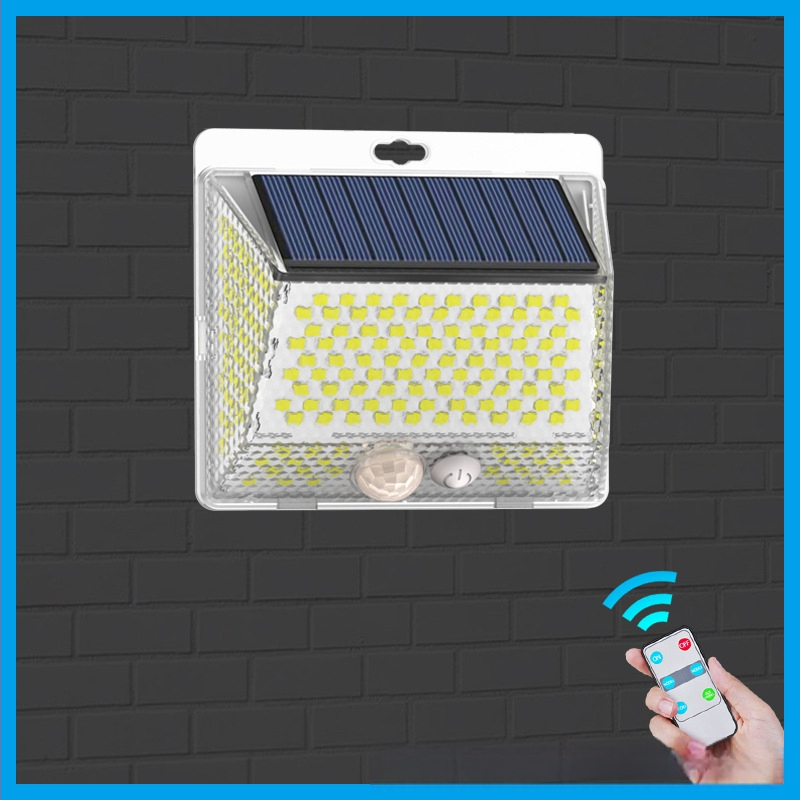 Соларна външна LED стенна лампа за двор с магнитно дистанционно управление – IP65 водоустойчива, четиристранно осветяване, модел YS-006, 5W, 6V