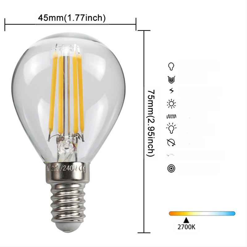 LED λάμπα Edison σε στυλ, μοντέλο G45, βάση βιδώματος E27/E26, 220V, CRI > 90