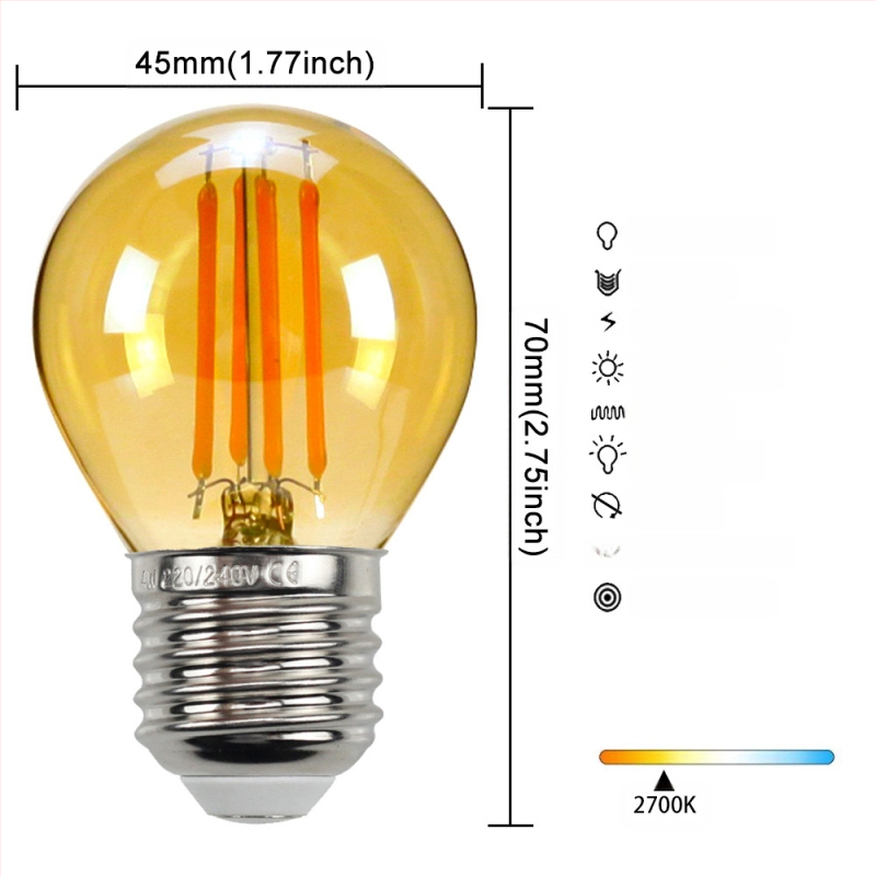 LED λάμπα Edison σε στυλ, μοντέλο G45, βάση βιδώματος E27/E26, 220V, CRI > 90