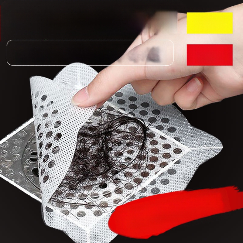 Filtru de canalizare de unică folosință pentru baie — etichetă autoadezivă dreptunghiulară, anti-blocare pentru părul de duș