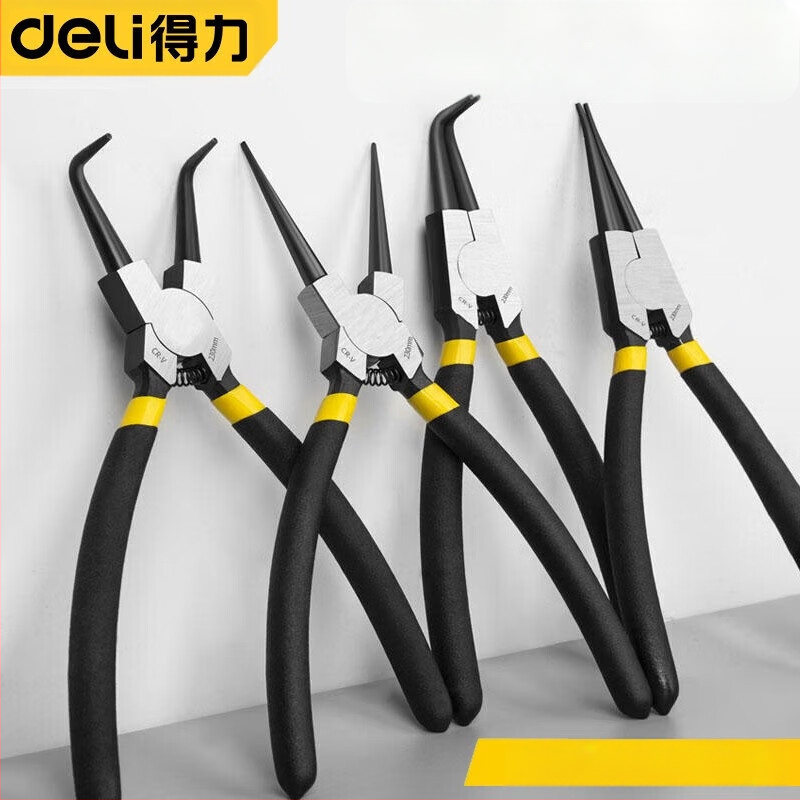 Deli цирлип клещи — вътрешни прави и външни извити, прав връх, пружинни клещи за вал, модел DL033