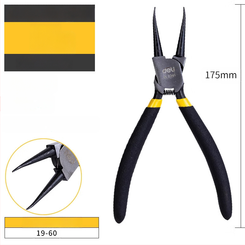 Deli цирлип клещи — вътрешни прави и външни извити, прав връх, пружинни клещи за вал, модел DL033