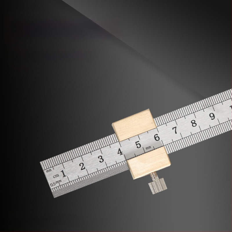 Χάρακας από ανοξείδωτο ατσάλι με μπλοκ τοποθέτησης και περιοριστή – για ξυλουργικές εφαρμογές, κλίμακα μετρική και ίντσες