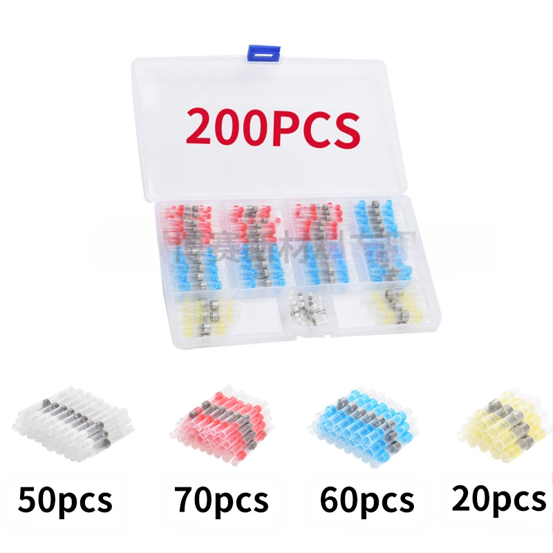 Комплект термозакриващи терминали със запояващи пръстени и тръби, 50 броя; Бранд ZJBOSAI; Изолационен материал PE; Корпус PE; Приложение: електрически монтажи; Номинална мощност: 24