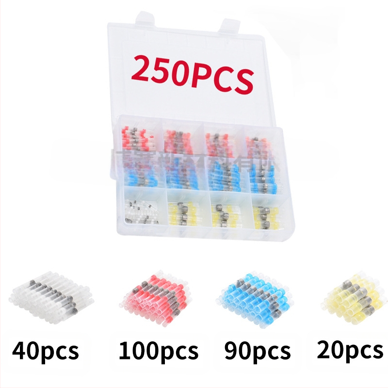 Комплект термозакриващи терминали със запояващи пръстени и тръби, 50 броя; Бранд ZJBOSAI; Изолационен материал PE; Корпус PE; Приложение: електрически монтажи; Номинална мощност: 24