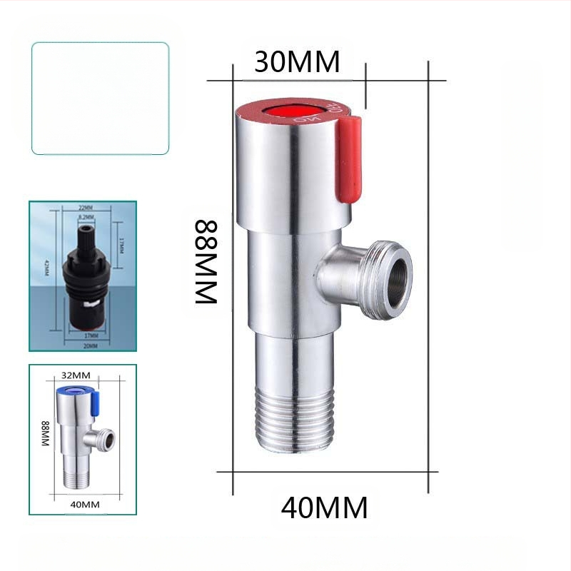 304 неръждаема стомана ъглов клапан с триходова функция, стенен монтаж, за тоалетна, водонагревател и смесител, работно налягане 0.8 MPa