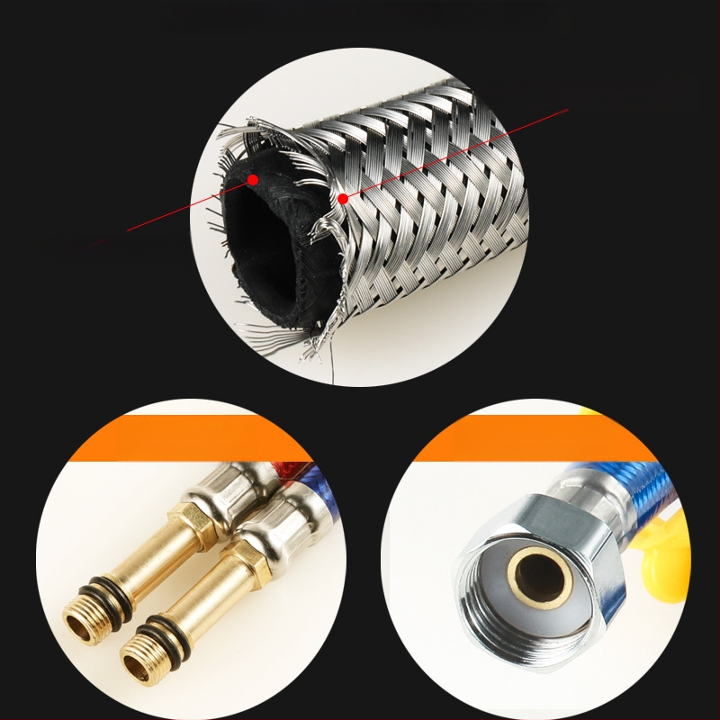 Furtun flexibil din oțel inoxidabil, vârf ascuțit, corp metalic rezistent la explozie, intrare apă cu o singură gaură pentru robinet de bucătărie (apă caldă/rece)