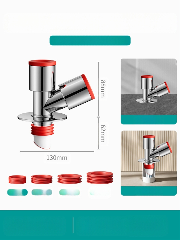 Trys galvos nuotekų T jungtis skalbimo mašinai — ABS + silikonas, elektroplatintos apdailos, universalus jungtis, prieš kvapus