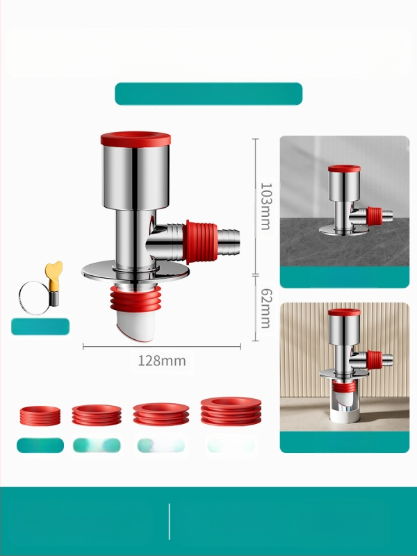 Trys galvos nuotekų T jungtis skalbimo mašinai — ABS + silikonas, elektroplatintos apdailos, universalus jungtis, prieš kvapus