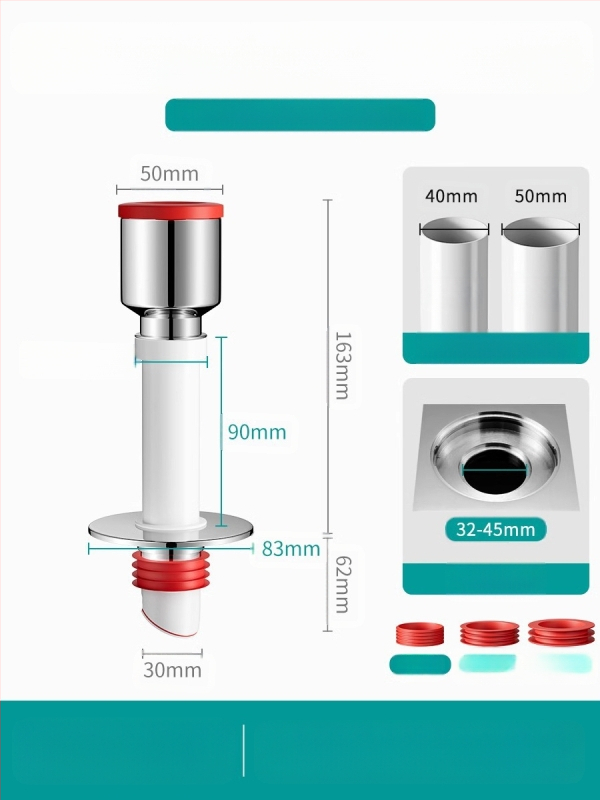 Trys galvos nuotekų T jungtis skalbimo mašinai — ABS + silikonas, elektroplatintos apdailos, universalus jungtis, prieš kvapus
