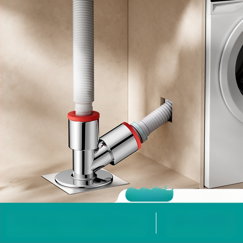 Trys galvos nuotekų T jungtis skalbimo mašinai — ABS + silikonas, elektroplatintos apdailos, universalus jungtis, prieš kvapus