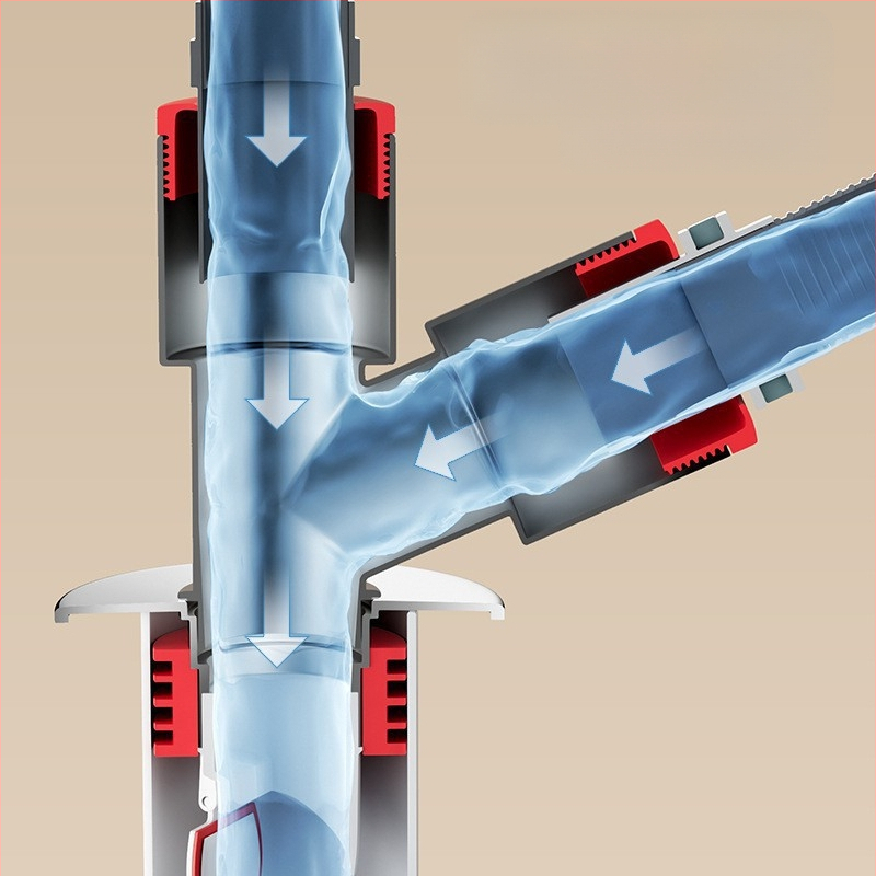Trys galvos nuotekų T jungtis skalbimo mašinai — ABS + silikonas, elektroplatintos apdailos, universalus jungtis, prieš kvapus