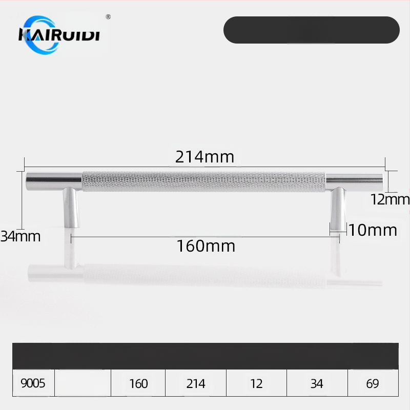 Rokturis garderobes un skapja durvīm, alumīnija sakausējums, elektroplēšana, modelis 9005, zīmols Kairuiti, moderns minimalistisks stils, viegls luksuss