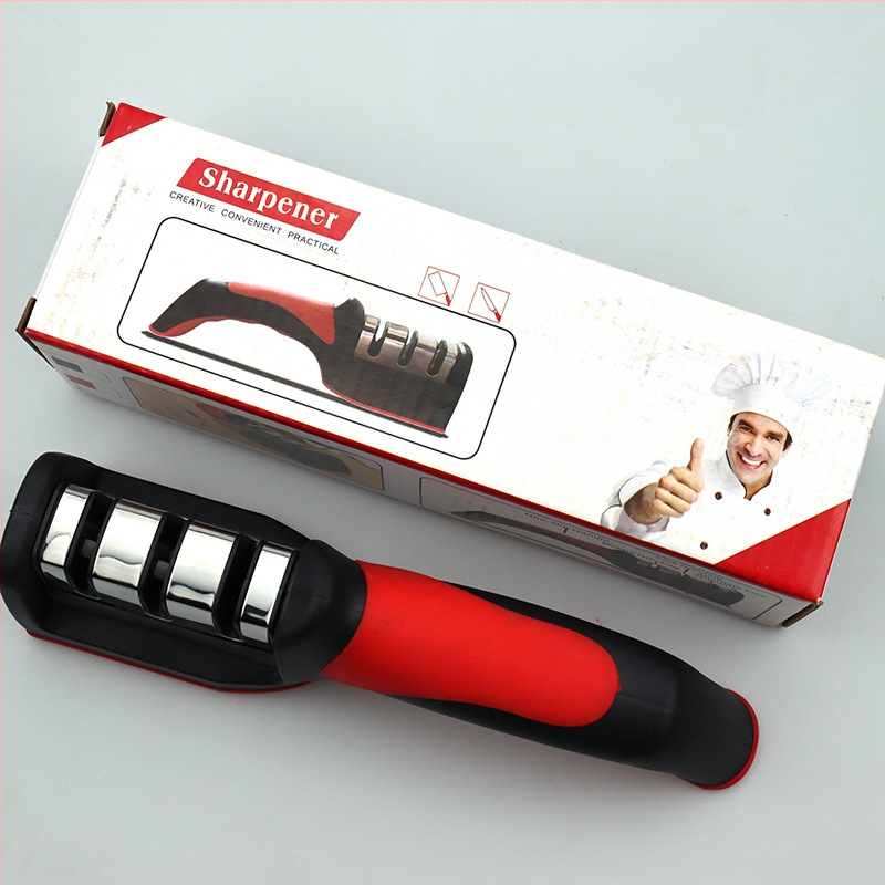 Nuga teritaja – roostevabast terasest, kolmetappiline teritus, kaasaskantav köögitööriist, kaasaegne disain, 2019 väljaanne