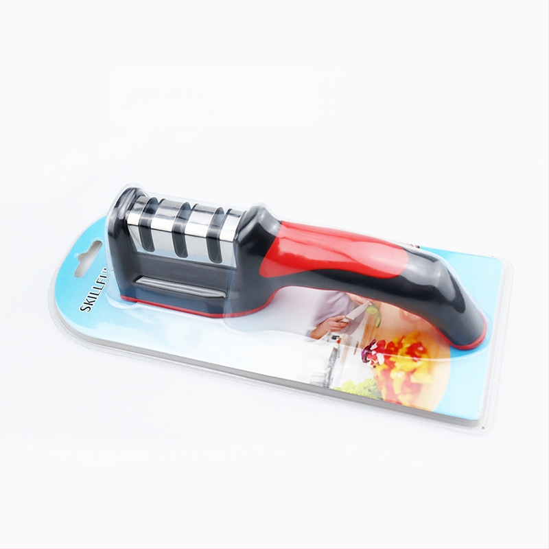 Nuga teritaja – roostevabast terasest, kolmetappiline teritus, kaasaskantav köögitööriist, kaasaegne disain, 2019 väljaanne